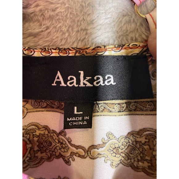 Aakaa Geometric Maxi Dress Size Large Pink Orange Red Multi Classic Halter Neck - Picture 7 of 12